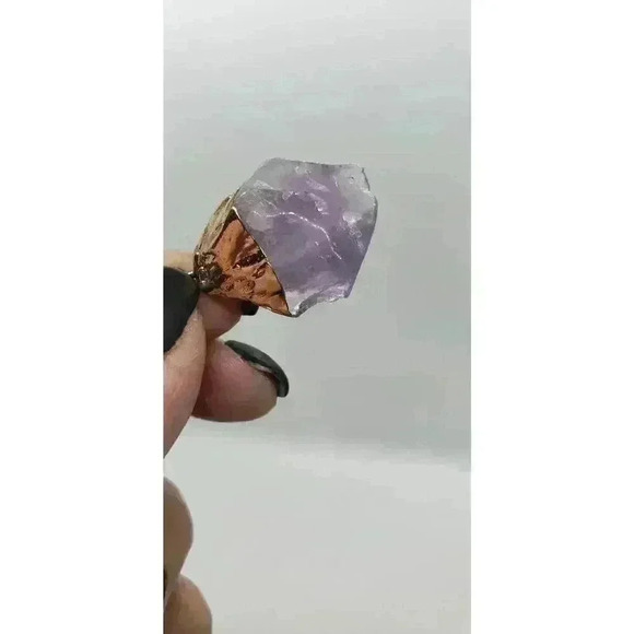 Genuine Amethyst Crystal Polished & Dipped In 14 Kt. Gold Pendant Necklace - Picture 6 of 13